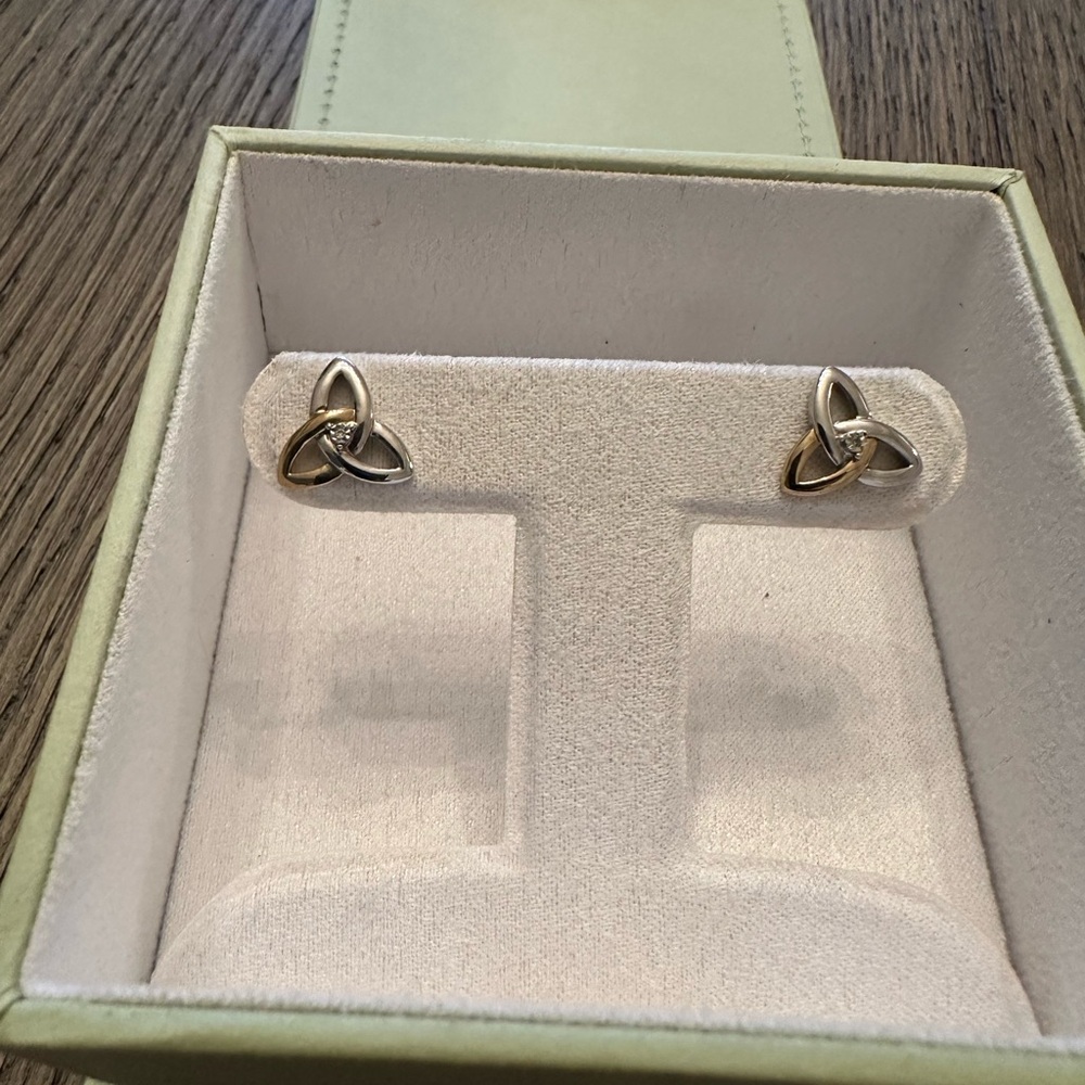 Sterling Silver 925 Trinity Knot Earrings Two Tone Gold Silver Celtic